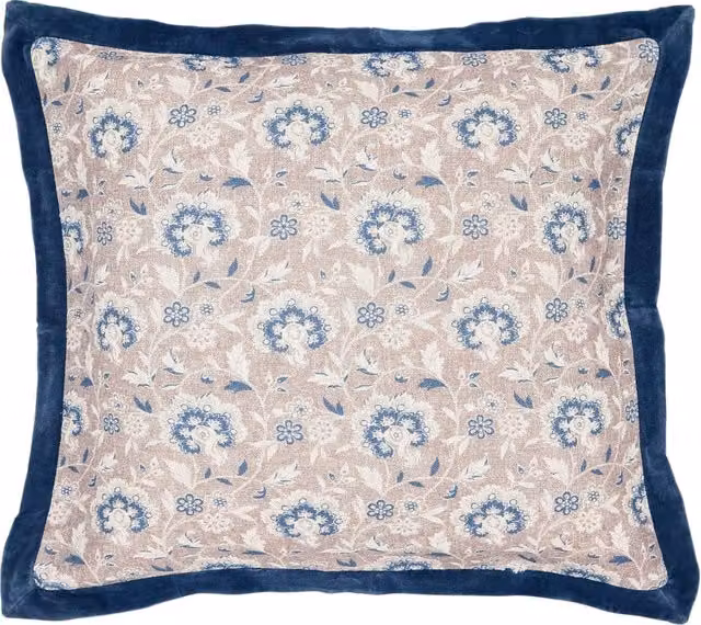 Bedeck of Belfast Lorelei Floral Print Pure Cotton Square Cushion in Blue Mix