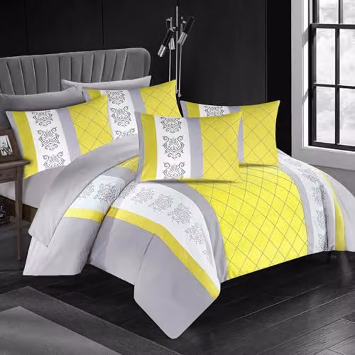 Lazzaro King Size Reversible Microfibre Duvet Cover and Pillowcase Set with Zipper Closure, Available in Grey, Yellow or White, W/D/H: 240 x 220 cm – 2