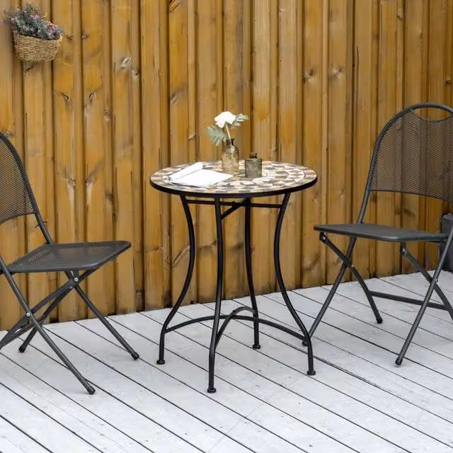 Outsunny Geometric Mosaic Round Bistro Table in Grey, Diameter: 60 cm