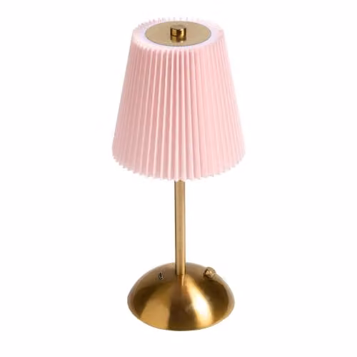 OHS Pink Fabric Pleated LED Cordless Rechargeable Table Lamp with Touch Control – 1