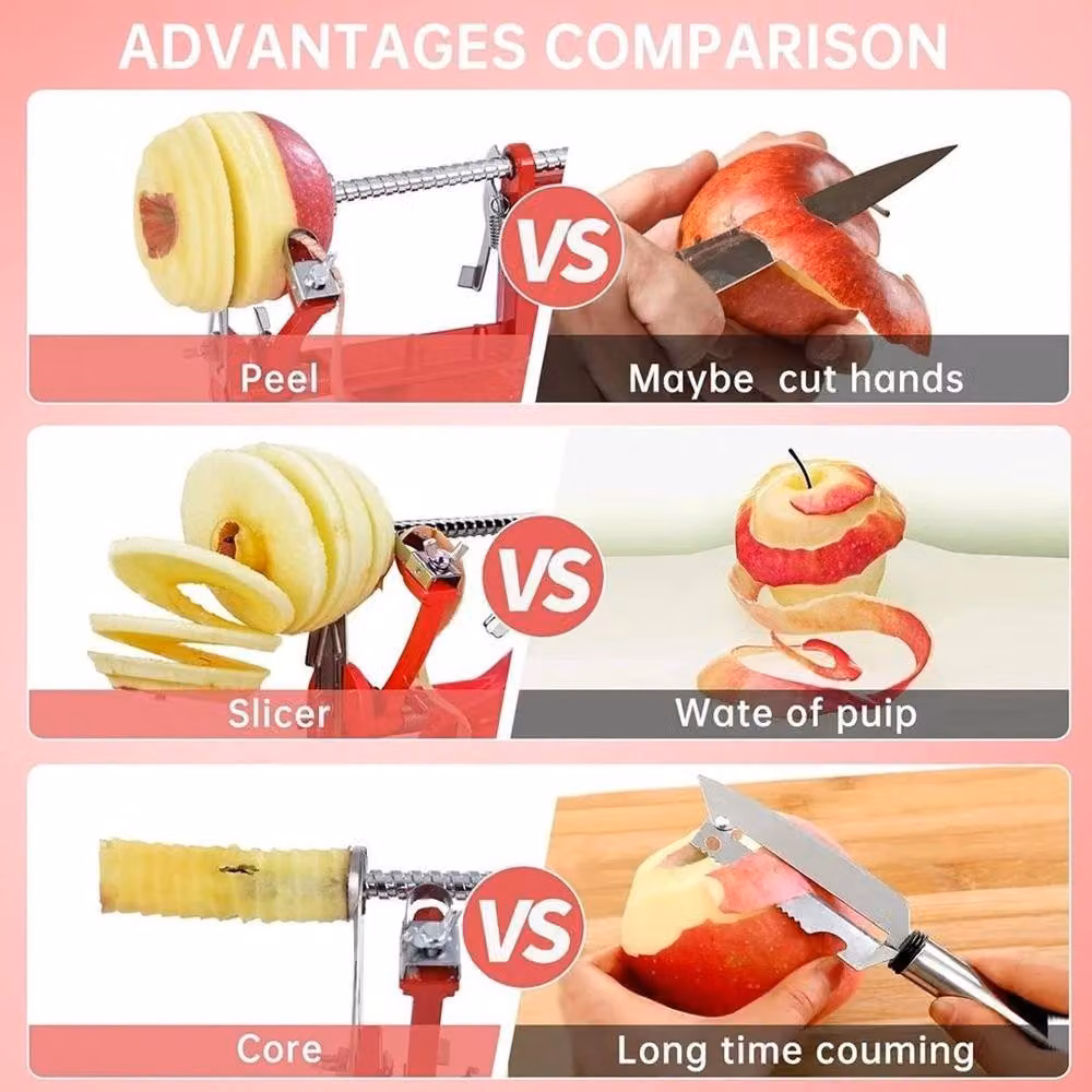 FLAVORA 3 in 1 Apple Peeler Slicer and Corer in Red and Silver – 3