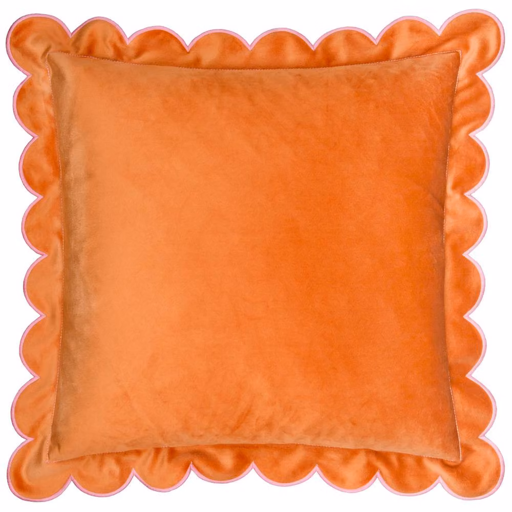 furn. Lil Scallop Velvet Decorative Cushion in Orange and Pink, W/D/H: 45 x 45 x 45 cm – 2