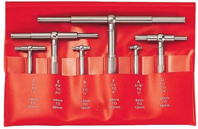 Starrett 6 Piece Telescopic Gauge Set, 8-150mm, Red and Silver