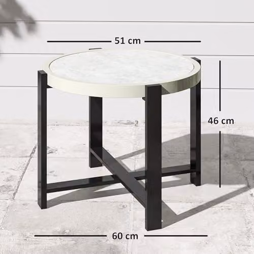 Outsunny Round Modern Garden Side Table in Grey with Glass Top, Diameter: 60 cm, Height: 46 cm – 3