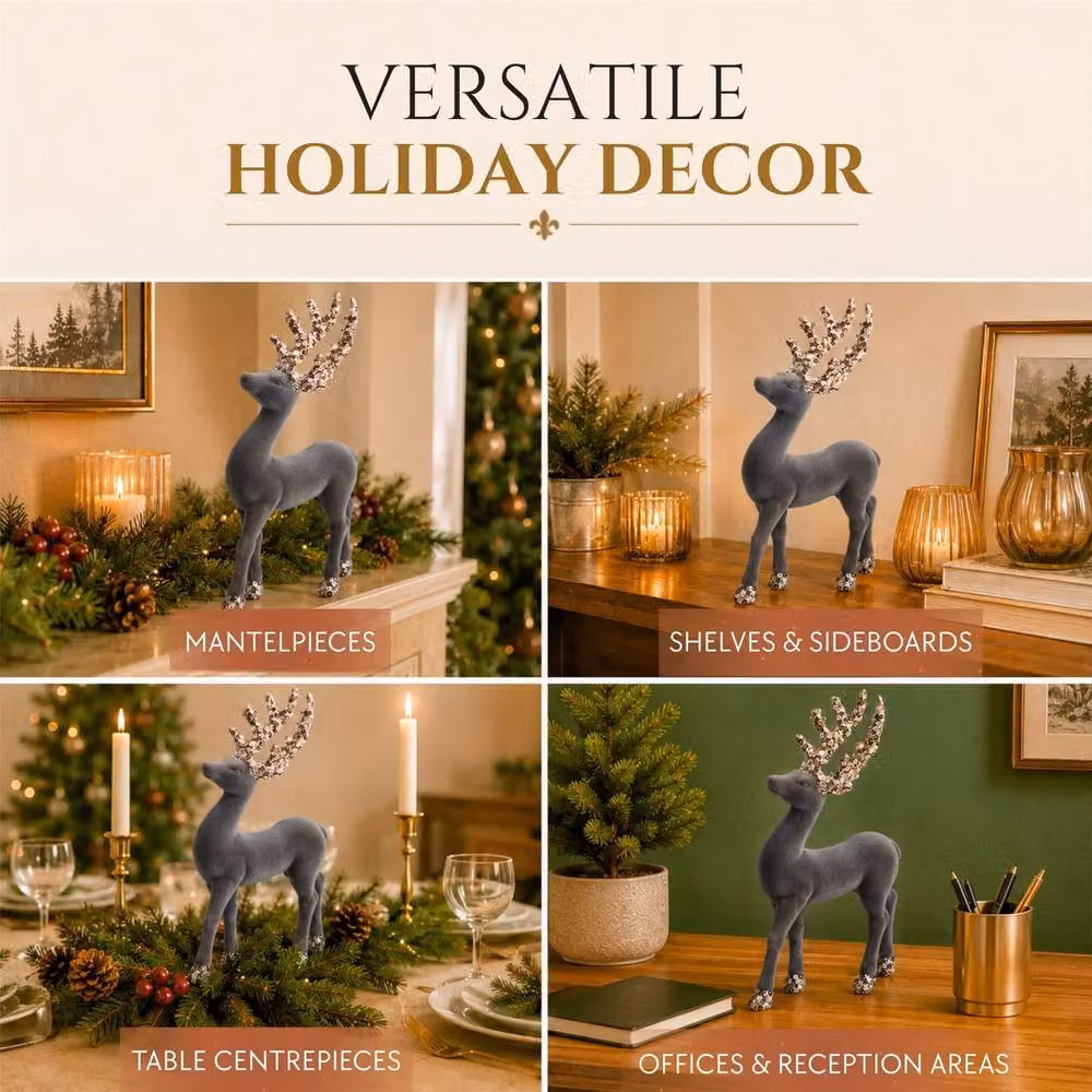 Shatchi Grey Christmas Reindeer Figurine, Height: 23 cm – 4