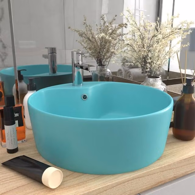 Berkfield Home Luxury Ceramic Round Countertop Wash Basin with Overflow, Matt Light Green, W: 36 cm, D: 13 cm – 1