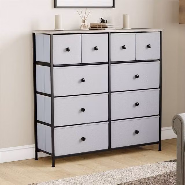 NESTLUNE 10 Drawer Modern Fabric Chest of Drawers in Beige and Grey, W: 100 cm, D: 15 cm, H: 15 cm – 1