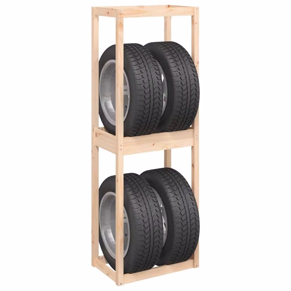 Berkfield Home Freestanding Solid Pine Tire Rack in Beige, W/D/H: 40 x 40 x 180 cm – 2