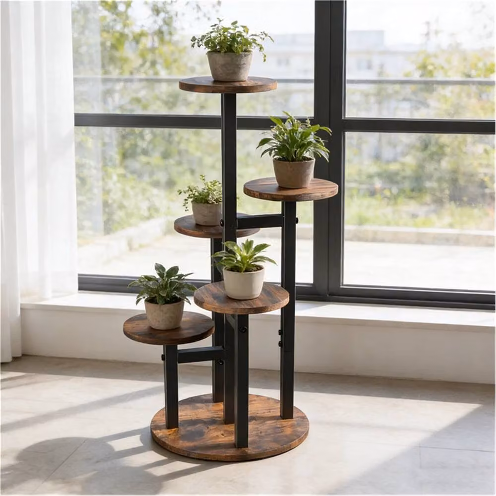 Ventryn Industrial Corner Tiered Flower Pot Stand in Brown and Black – 5