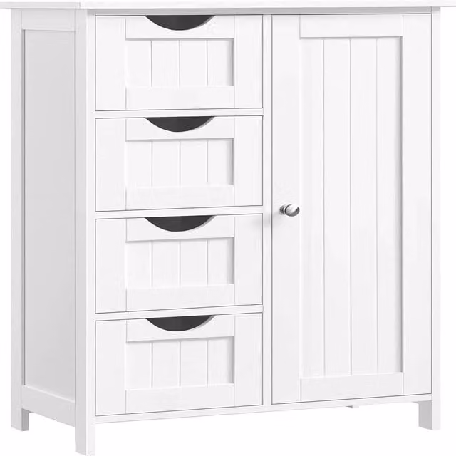 VOGREX White Wood Bathroom Storage Cabinet with 4 Drawers and 1 Door, W/D/H: 82.0 x 55.0 x 30.0 cm – 1