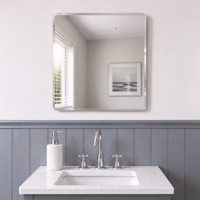 Showerdrape Trafalgar Square Frameless Bevelled Edge Bathroom Mirror in Silver, W: 45 cm x H: 45 cm – 1