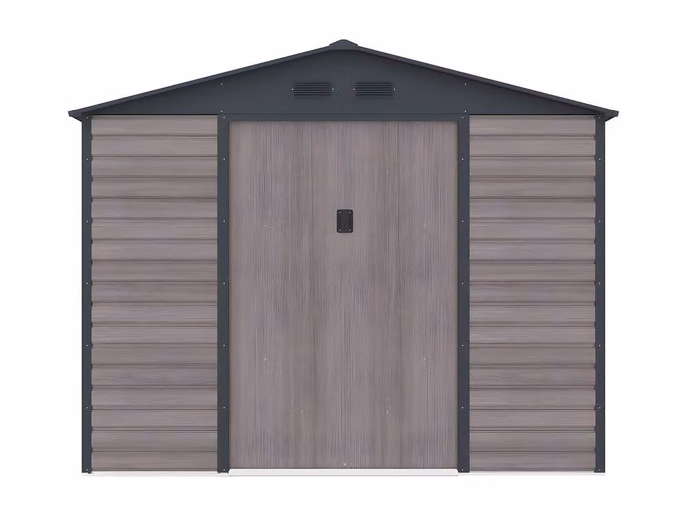 Vente-unique Grey Wood Effect Galvanised Steel Garden Shed with Double Doors and Window – 2