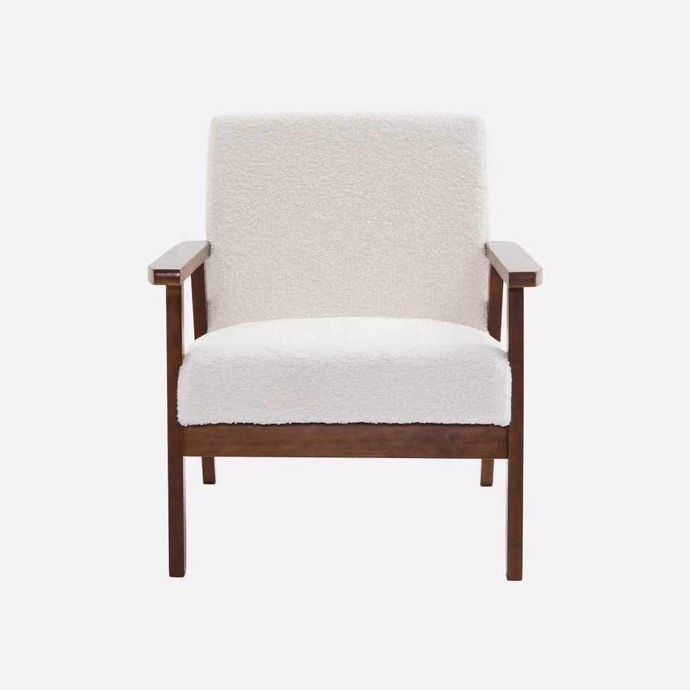sweeek Scandinavian Style Armchair and 2-Seater Sofa Set in Cream Bouclé with Hevea Wood Frame