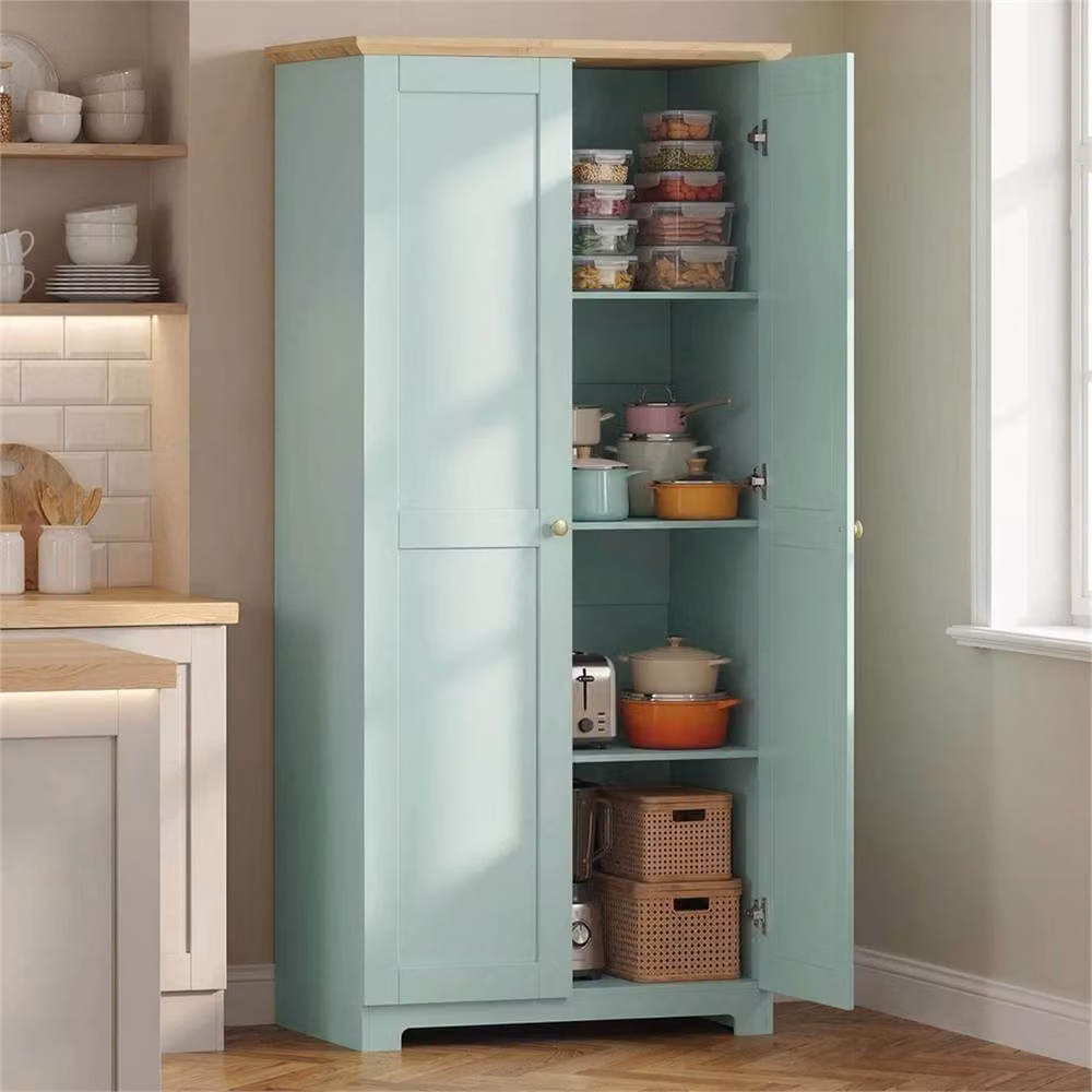 Nordara Wooden Storage Cabinet Cupboard with 4 Shelves in Light Green, W: 70 cm, H: 75 cm – 2