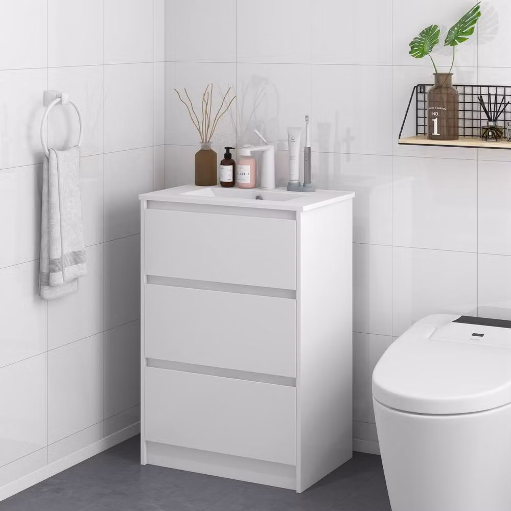 STILVORA Modern Glossy White Bathroom Vanity Unit with Basin and 2 Drawers – 2