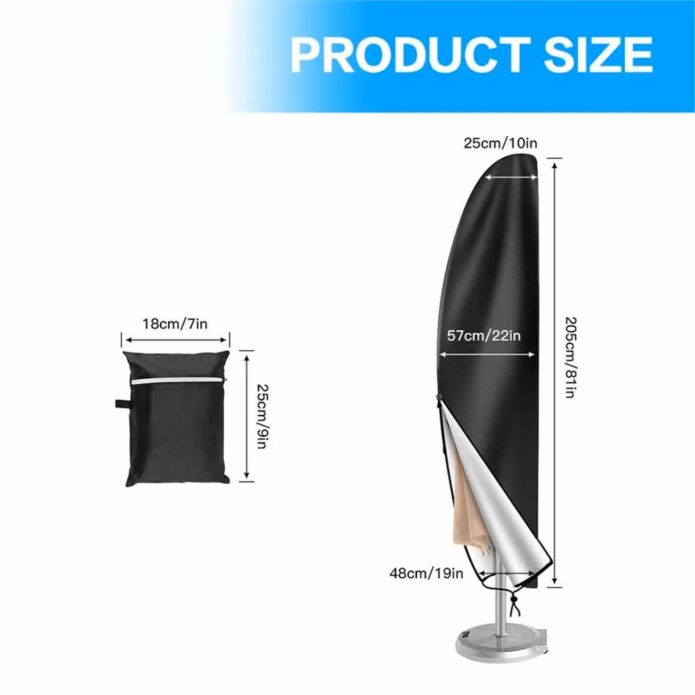 FLAVORA S Waterproof Black Polyester Cover for Cantilever Banana Parasols, Height: 205 cm – 2