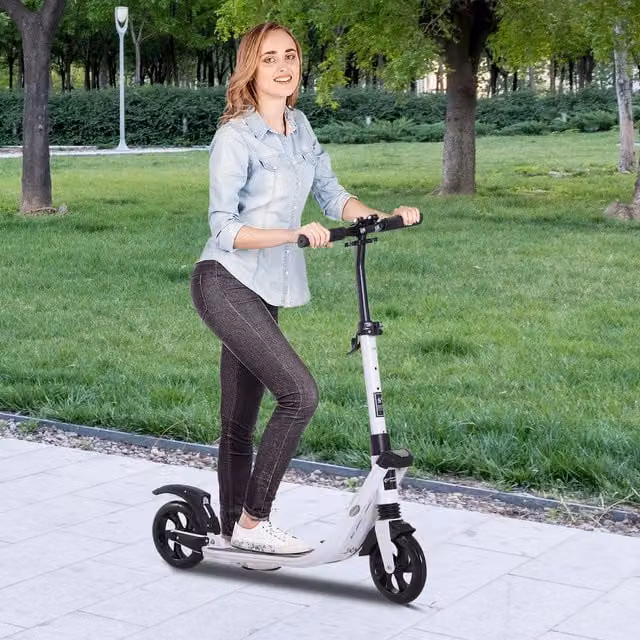 HOMCOM Foldable Height Adjustable Kick Scooter with Brake, White