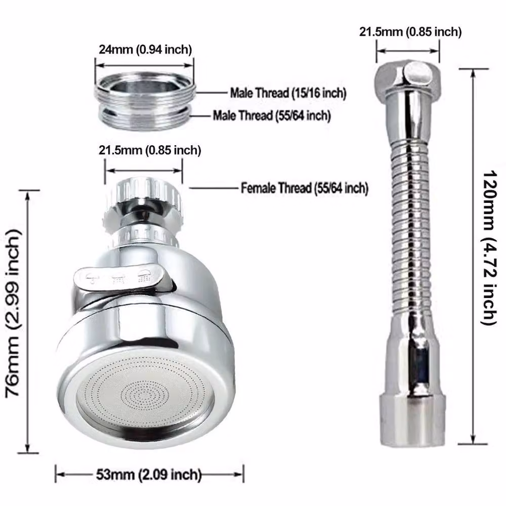 NESTLUNE 360 Degree Flexible Kitchen Sink Tap Spray Head Attachment, Silver, W: 52 cm, H: 7.6 cm – 2