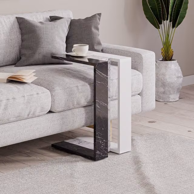 Muju Modern Side Table in Black Marble Effect, W/D/H: 30.0 x 30.0 x 57.0 cm