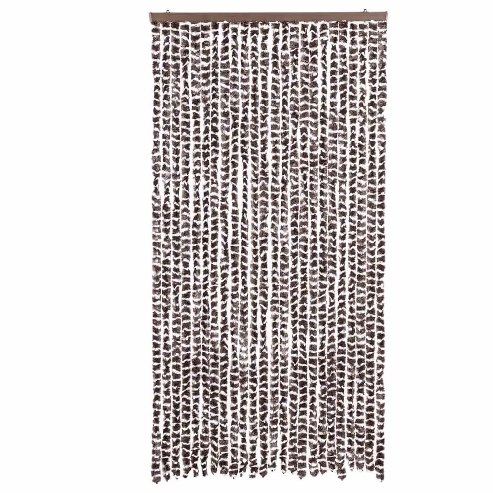 Berkfield Home Chenille Thermal Insulating Fly Curtain in Brown and White, W: 100 cm, H: 230 cm – 3