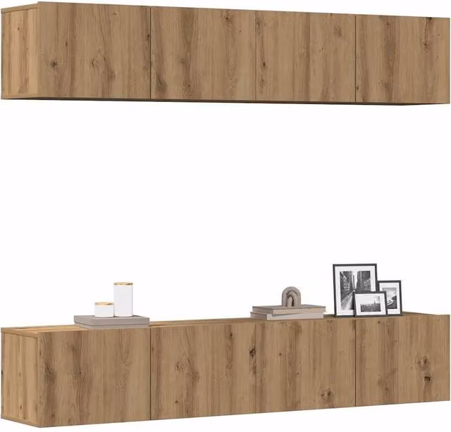 Berkfield Home Artisan Oak Wall Mounted TV Cabinets, 4 Piece Set in Brown – 1