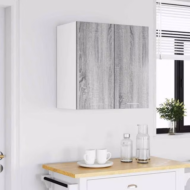 Berkfield Home Grey Sonoma Hanging Kitchen Cabinet with Hinged Doors, W/D/H: 60 x 31 x 60 cm