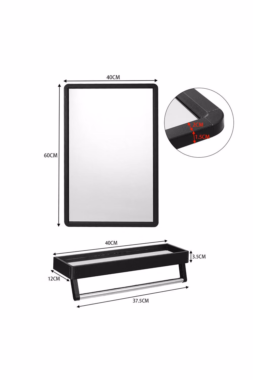 Garden Sanctuary Black Rectangular Wall Mounted Bathroom Mirror with Shelf – 2