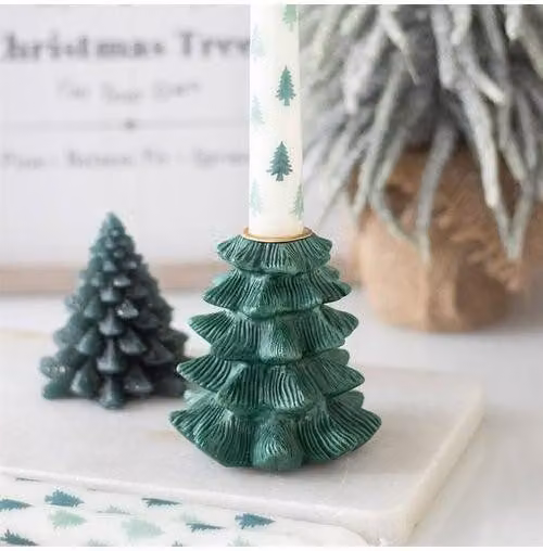 KDMD Green Fir Tree Tabletop Candle Holder with Taper Candle