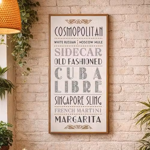 Premier Housewares Orsina Cocktail Wall Plaque, Rustic White Wooden Sign with Typography – 3