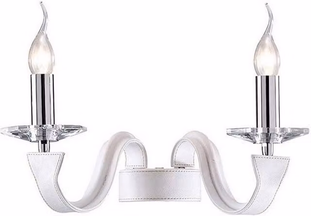 Netlighting Nardini 2-Light Wall Lamp in Polished Chrome and White Faux Leather with Crystal Details (E14)