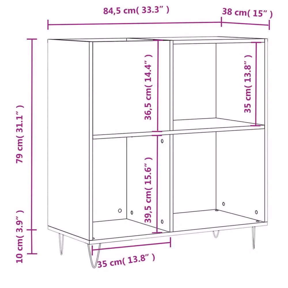Berkfield Home Record Cabinet in Black, W/D/H: 84.5 x 38 x 89 cm – 6