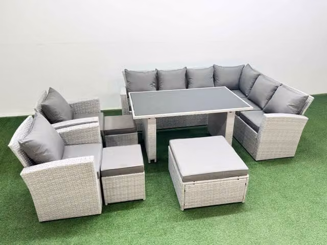 Fimous 11 Seater Wicker Rattan Outdoor Garden Furniture Set in Light Grey