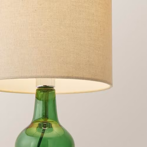 ValueLights Aida Green Bubble Glass Table Lamp with Natural Linen Shade and LED Bulb – 3