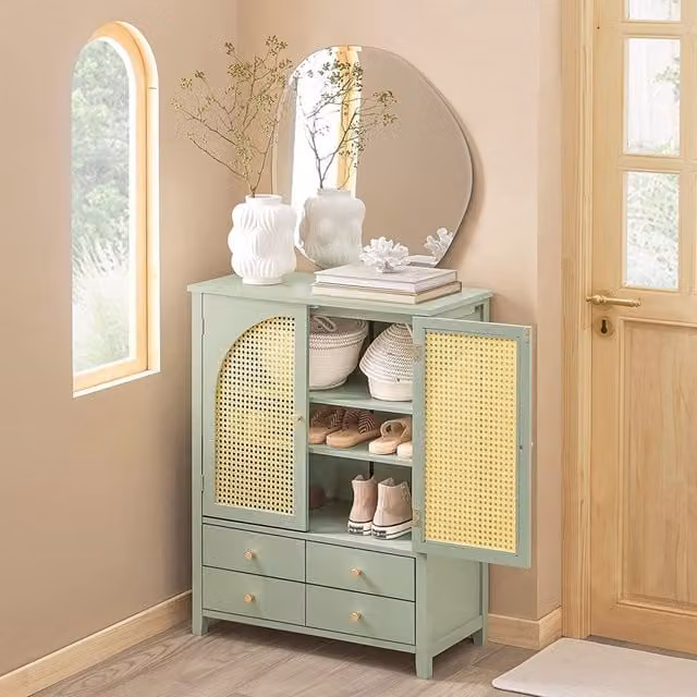 SoBuy Modern Green Breathable Shoe Cabinet Sideboard with Hinged Doors and Drawers