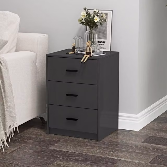 EONLION Black Wooden 3 Drawer Bedside Cabinet and Nightstand Storage Side Table – 1