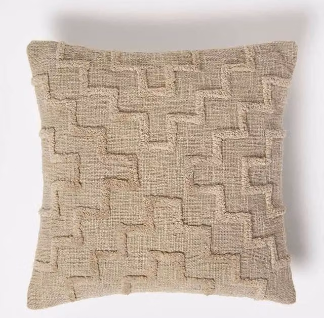 Homescapes Geometric Tufted Cotton Cushion in Beige, W/D/H: 45 x 45 x 45 cm