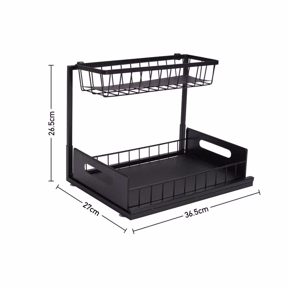KORVIXA 2 Tier Metal Kitchen and Bathroom Storage Shelf in Black, W/D/H: 100 x 100 x 26.5 cm – 2