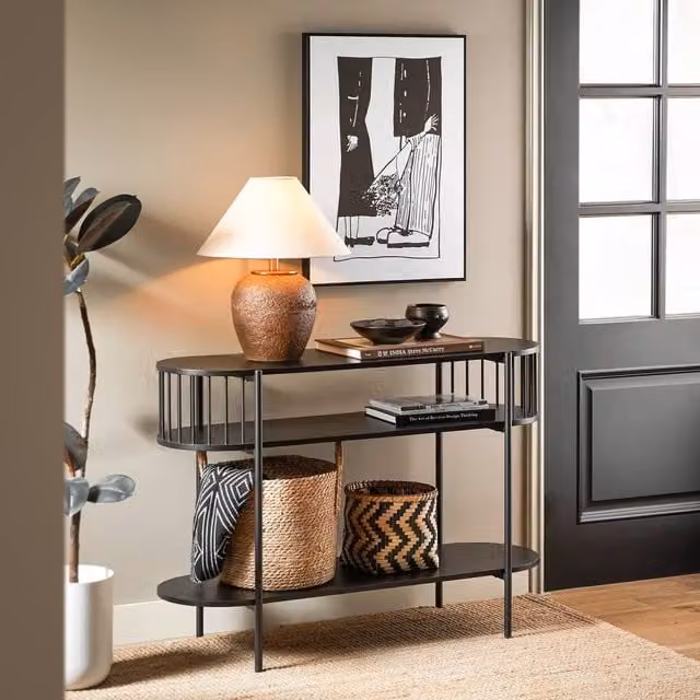SoBuy Industrial Style Three-Tier Narrow Console Table in Black, W/D/H: 110.0 x 39.0 x 75.9 cm – 1