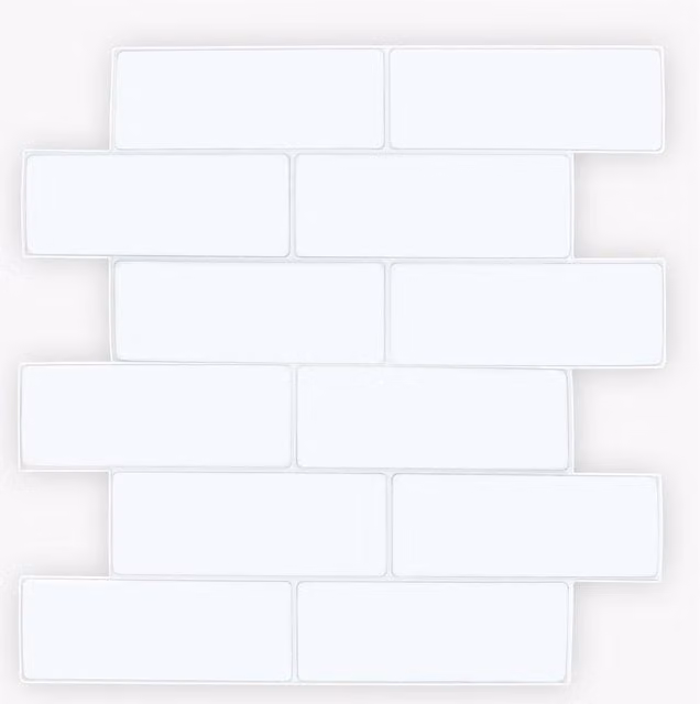 WALPLUS Glossy White Adhesive 3D Wall Tile Stickers