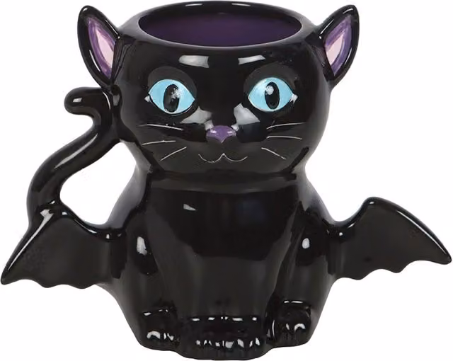 Something Different Cute and Creepy Bat Cat Ceramic Mug in Black, 500 ml