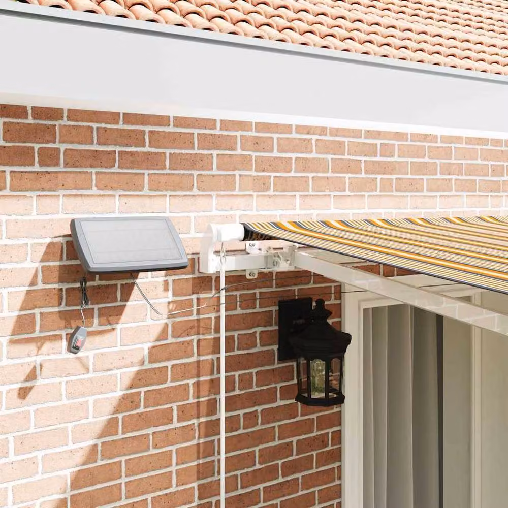 Berkfield Home Manual Retractable Wall-Mounted Awning with Multicolour LED Striped Fabric, W: 400 cm, D: 350 cm – 4