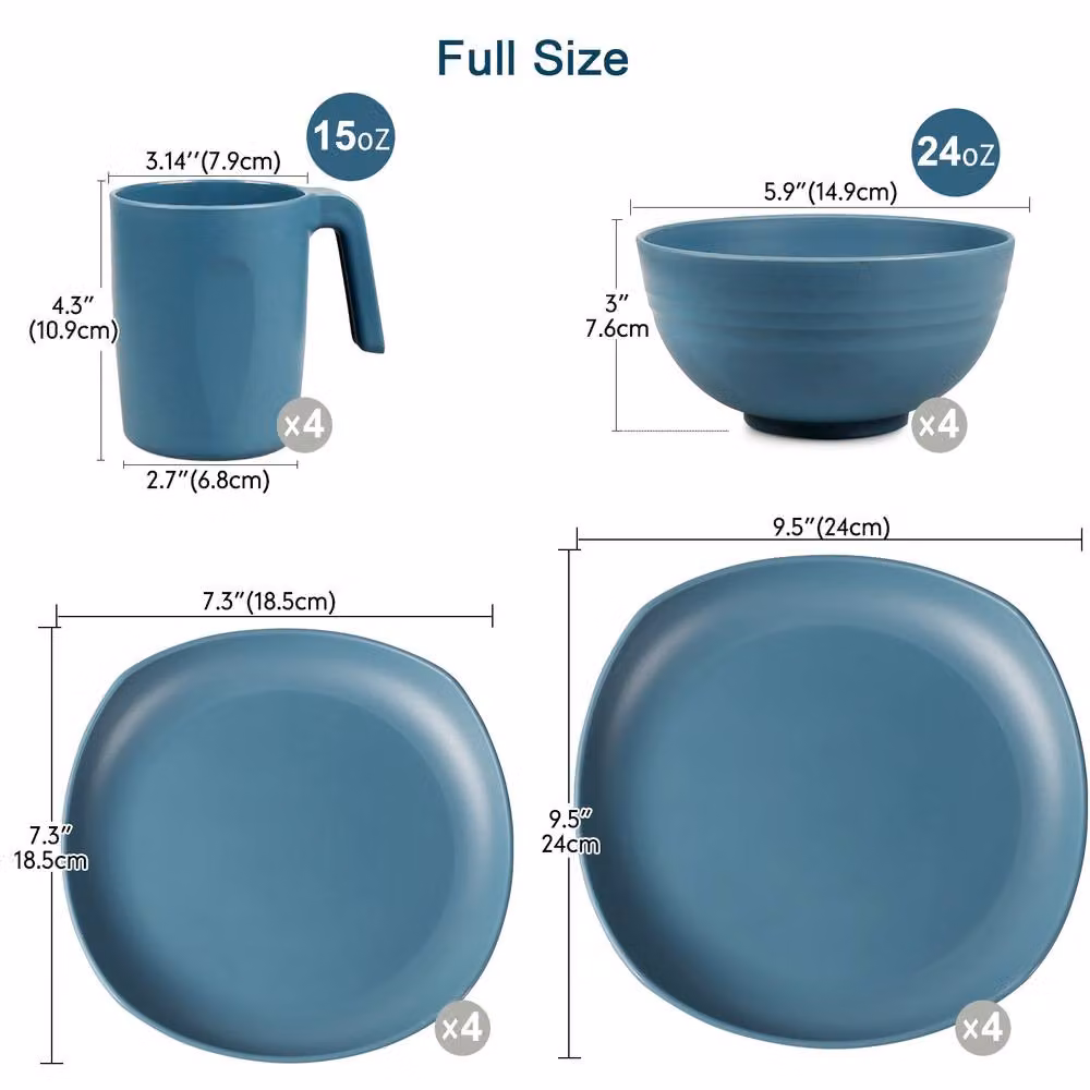 Greentainer Unbreakable Lightweight Plastic Dinnerware Set for 4 in Blue – 3