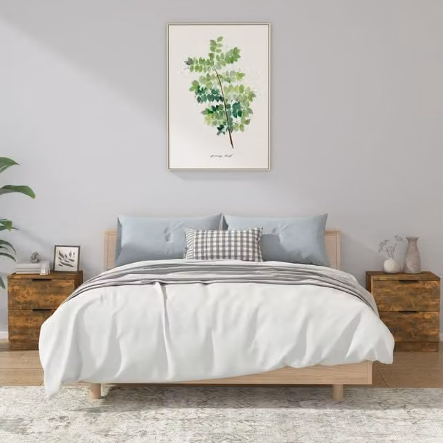 Berkfield Home Set of 2 Smoked Oak Bedside Cabinets in Brown