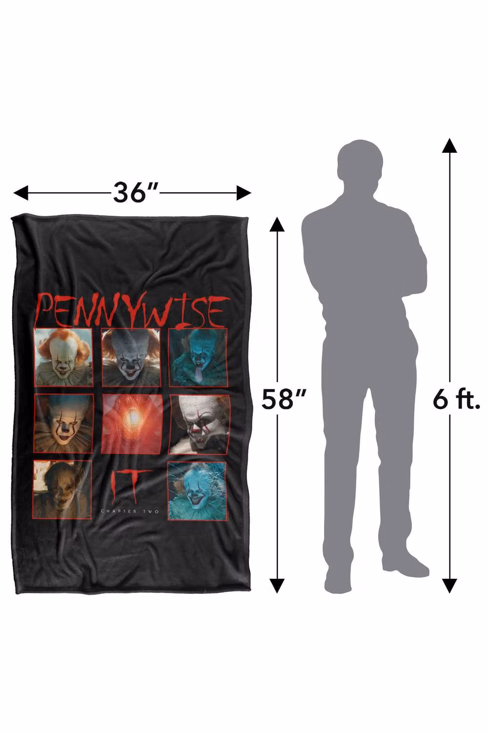 LOGOVISION It Chapter 2 Pennywise Squares Super Soft Fleece Throw Blanket, Multicolour, W: 152 cm, D: 127 cm – 8