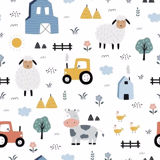 I Love Wallpaper Fun at the Farm Childrens Room Wallpaper in Multicoloured Red