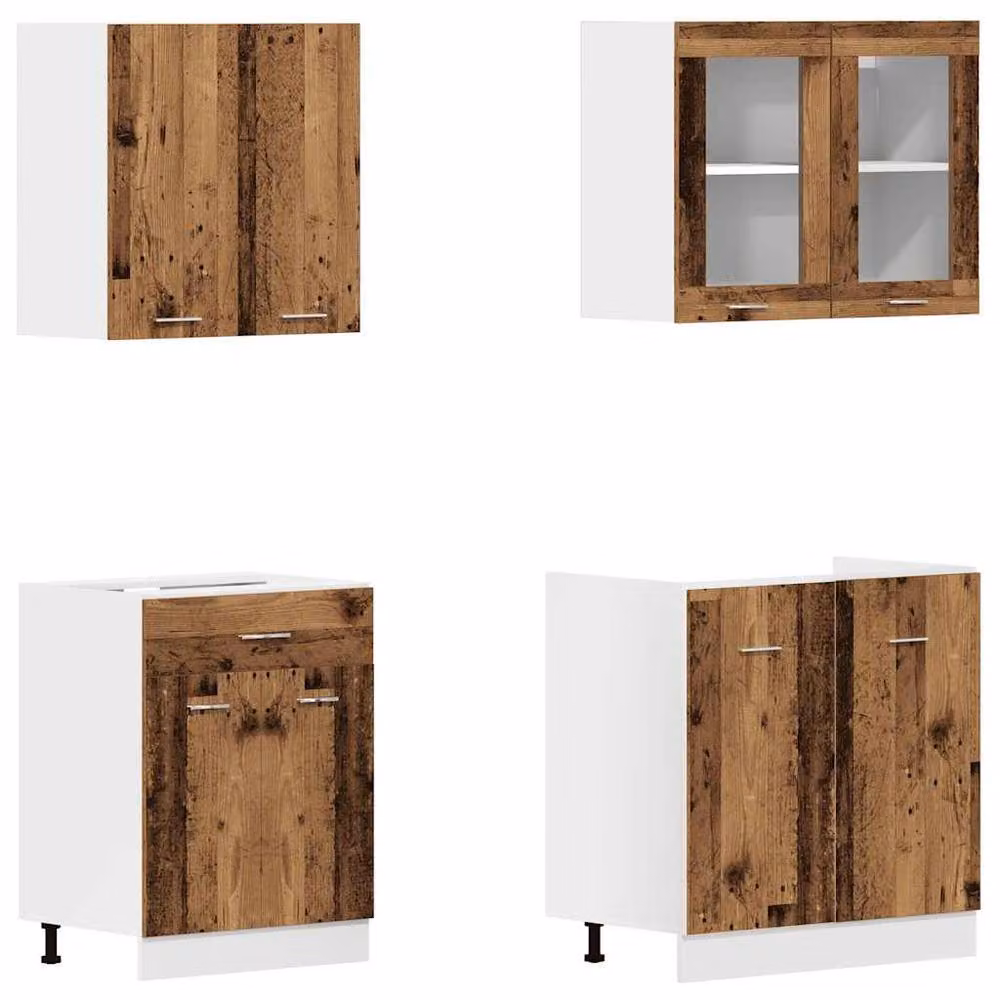 Berkfield Home Lyon 4 Piece Freestanding Kitchen Cabinet Set in Brown Old Wood – 2