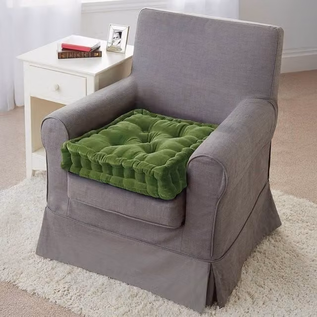 Coopers of Stortford Green Velour Armchair Booster Cushion, W: 50 cm, D: 50 cm, H: 10 cm – 1