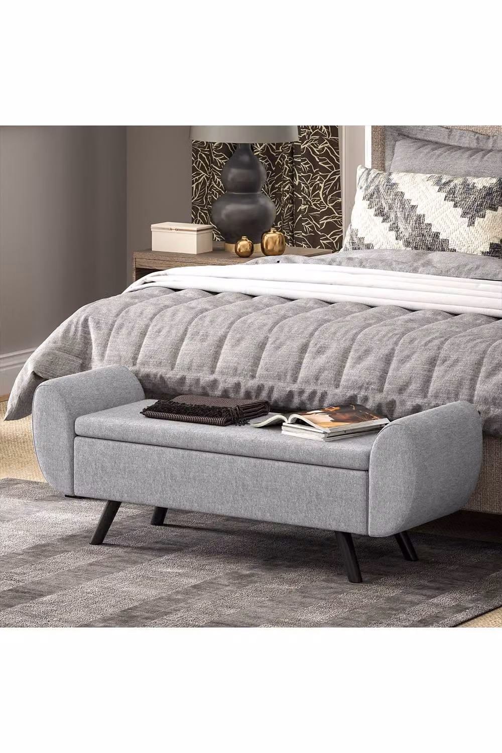 ERGOVEXA Storage Ottoman with Armrests in Grey Fabric – 2
