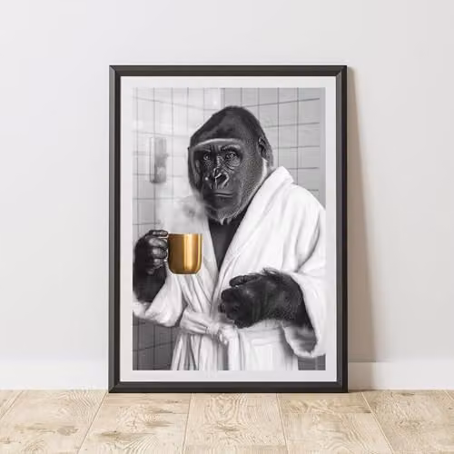 60 Second Makeover Gorilla Gold Coffee Cup Animal Print Paper Poster, A3