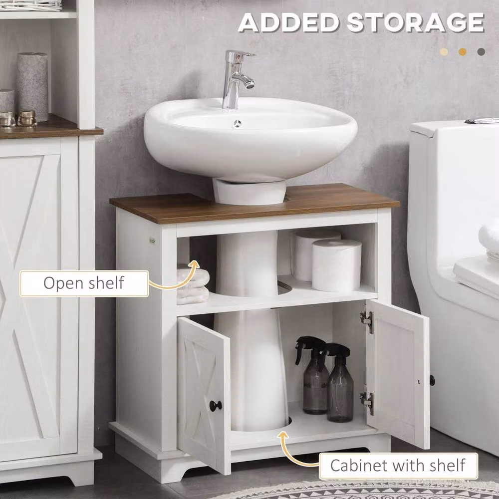 Wyld Haus Venole Under Sink Bathroom Vanity Cabinet in White and Brown with Hinged Doors and Internal Shelves, W/D/H: 60 x 30 x 52 cm – 4